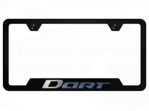 Dodge Dart License Plate Frame - Black Stainless Steel w/ Dart Logo - Bottom Cut Outs